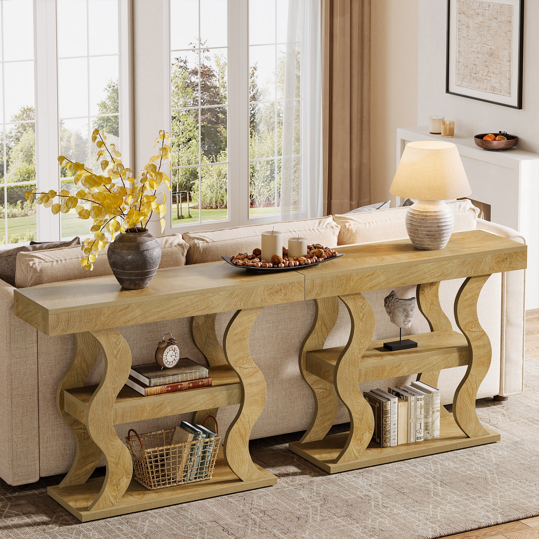 Console Table for Entryway, 3-Tier Wood Sofa Table with Storage Shelves for Living Room, Hallway, Foyer, Entrance
