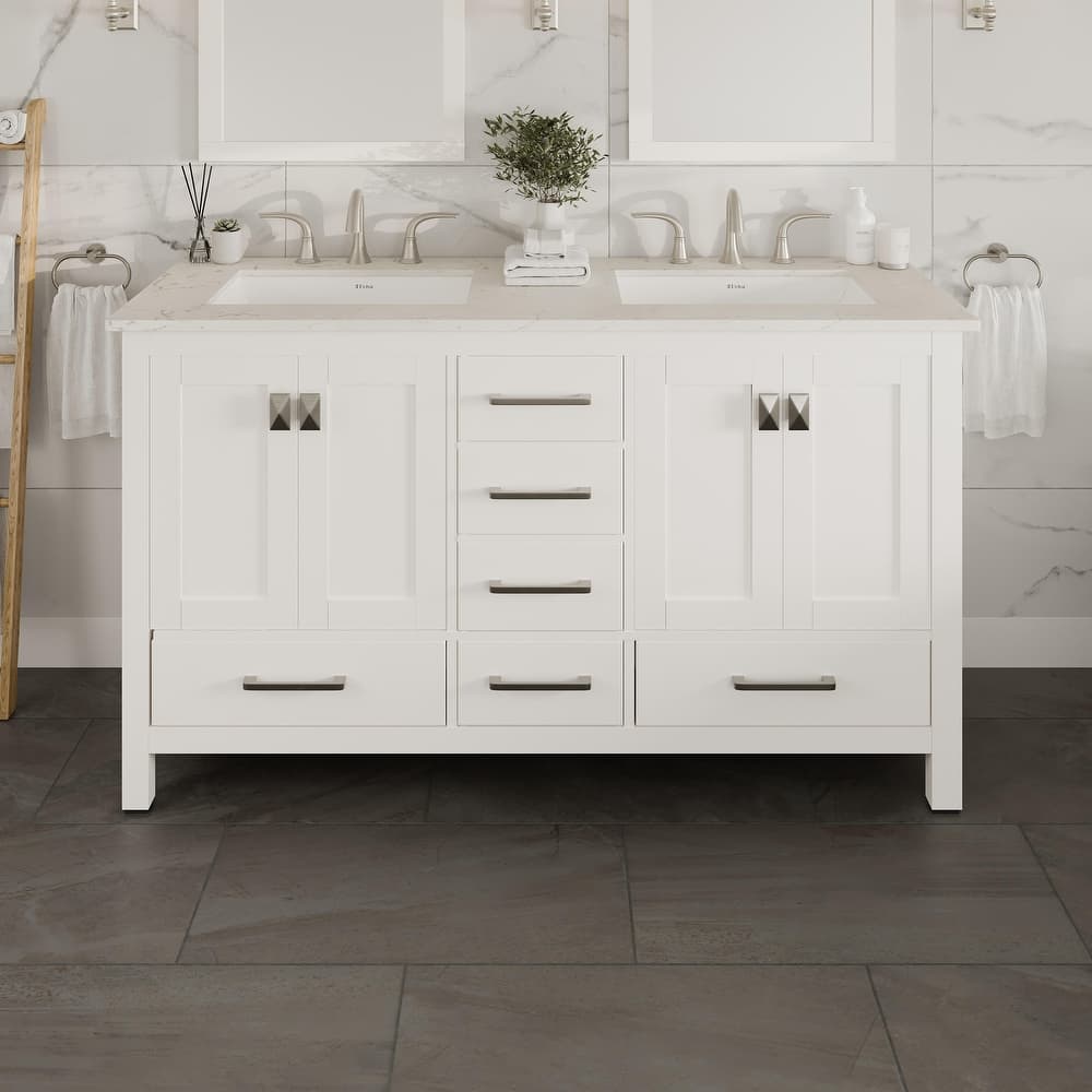 Eviva Aberdeen 60"W DS Bath Vanity with Carrara Quartz Top