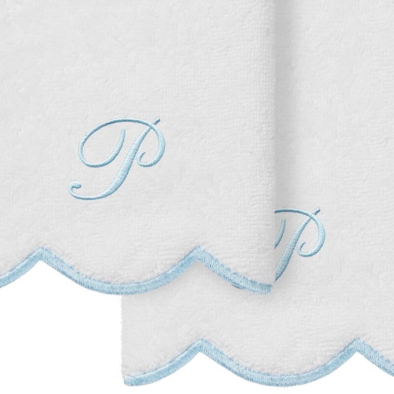 Authentic Hotel and Spa 100% Turkish Cotton Blue ADORNIA Scallop Personalized 2 Piece Fingertip Towel Set - 2 Fingertip Towels