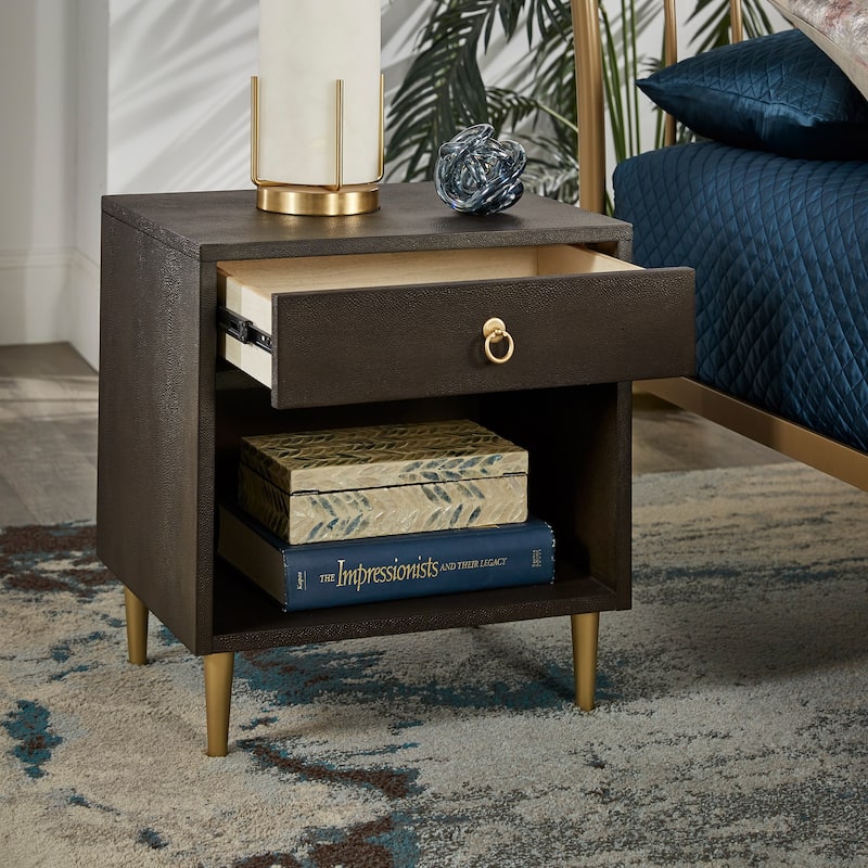 Vennesla Gold Finish Metal Dark Brown Faux Shagreen 1-drawer Side Table by iNSPIRE Q Bold