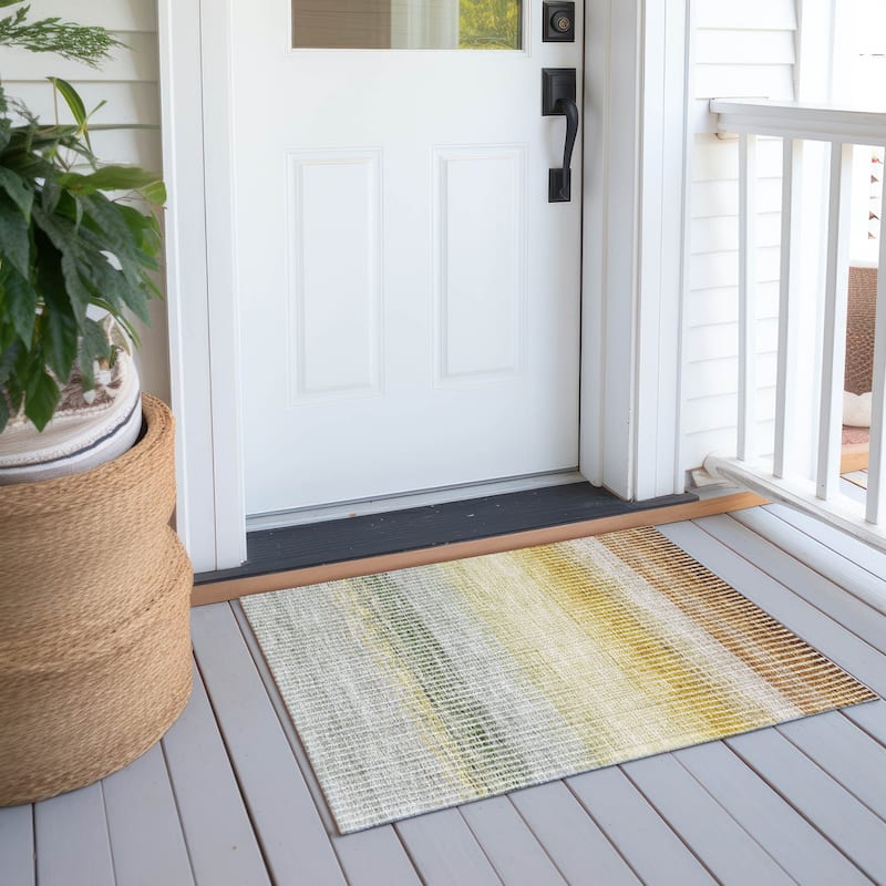 Machine Washable Indoor/ Outdoor Contemporary Stripes Chantille Rug - Copper - 1'8" x 2'6"
