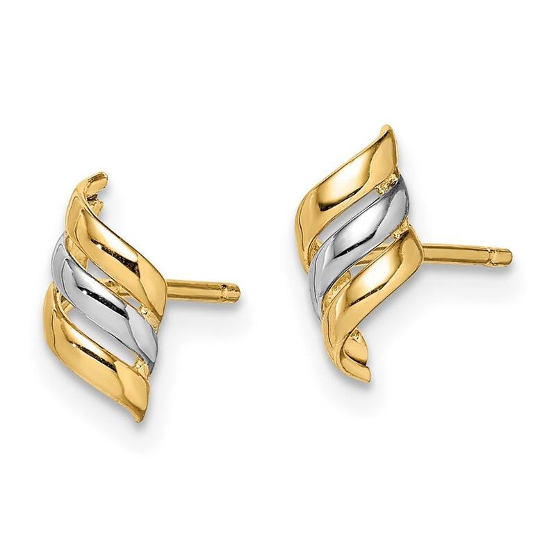 Curata 14k Yellow Gold With Rhodium Swirl Post Earrings - 8.15mm long