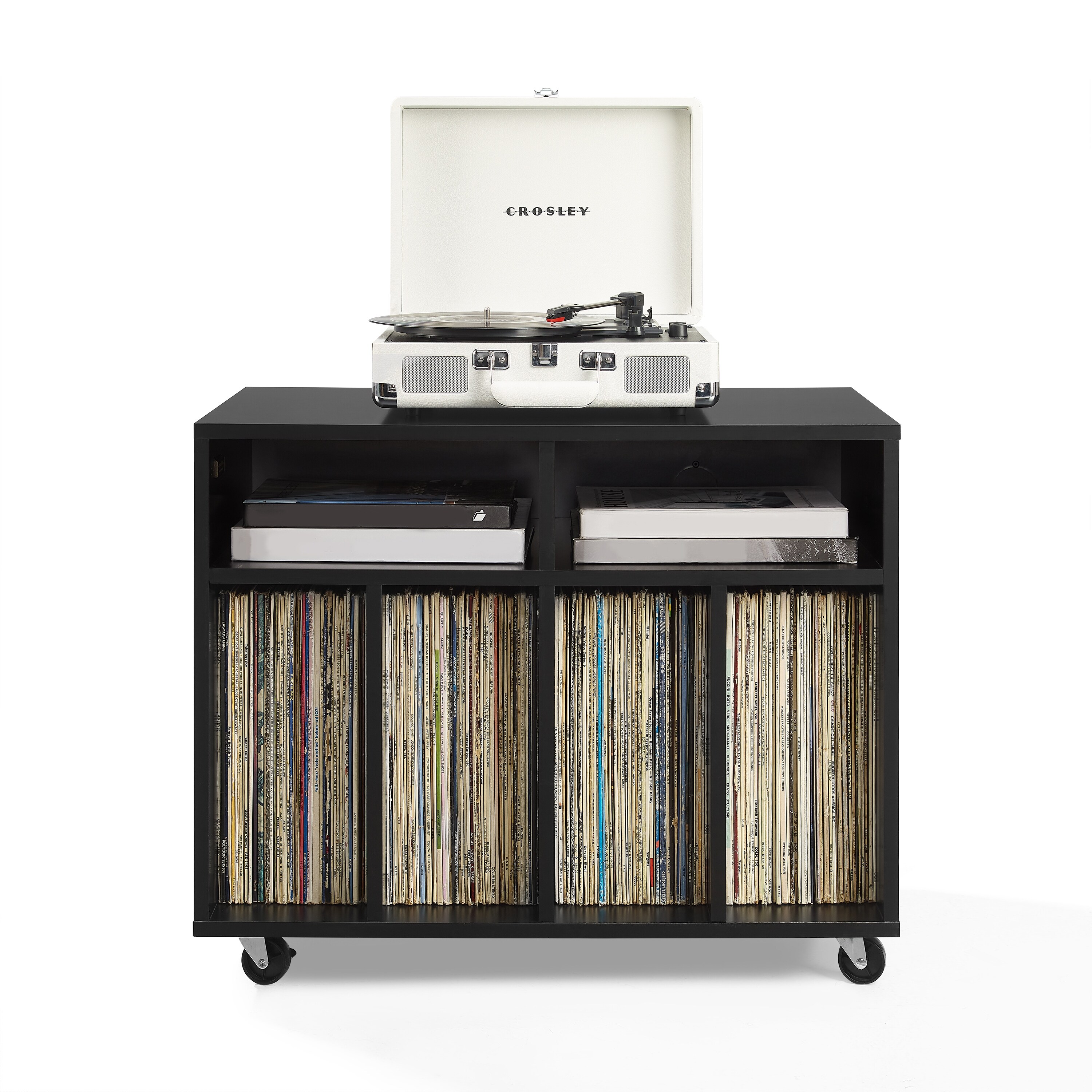 Crosley Carlo Rolling Record Player Stand With Vinyl Storage - On