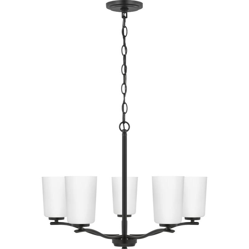 Adley Collection Five-Light Matte Black Etched White Glass New Traditional Chandelier - 22.87 in x 22.87 in x 17.25 in