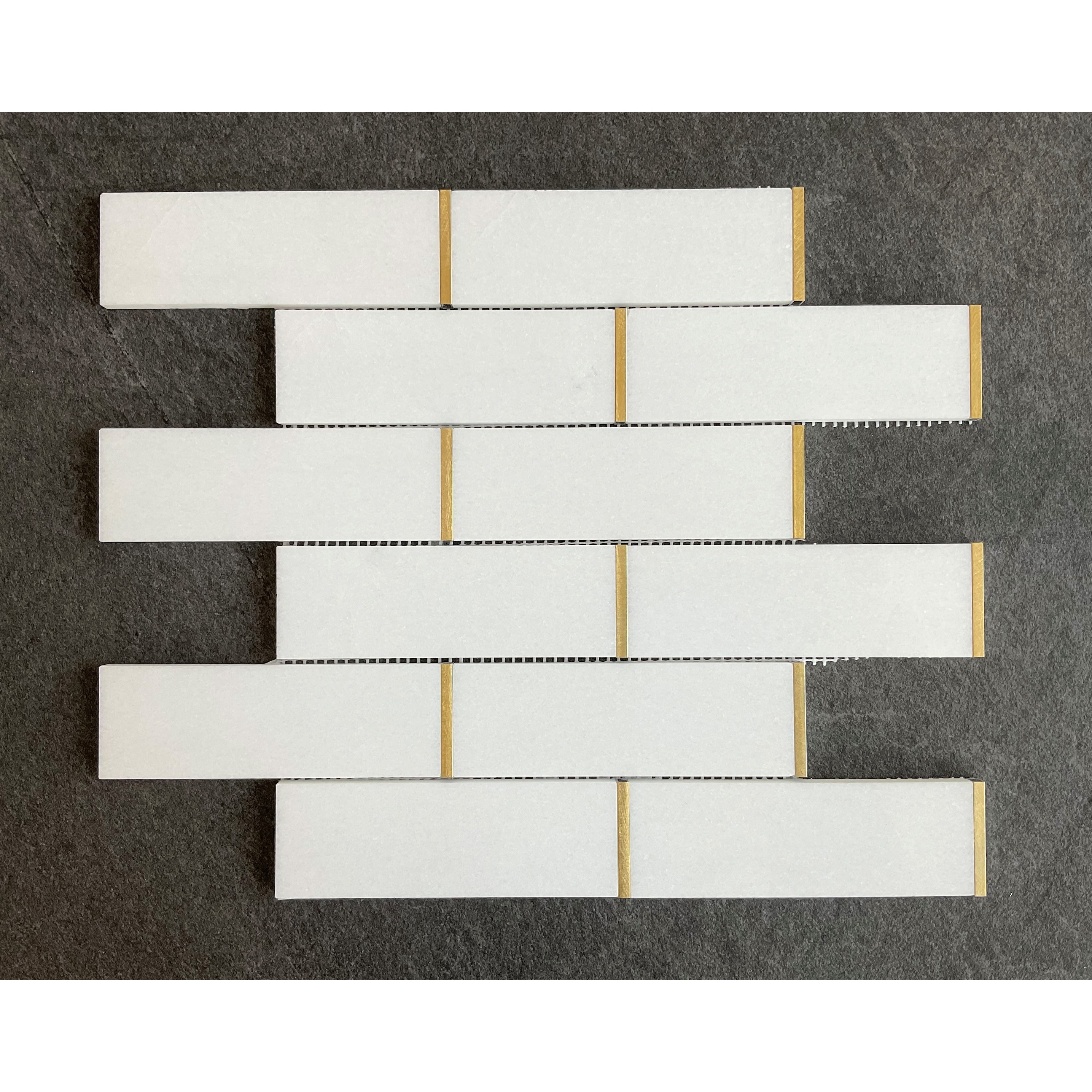 Thassos White and Gold Metal Marble Wall and Floor Mosaic Tile - Case (10 Sheets)