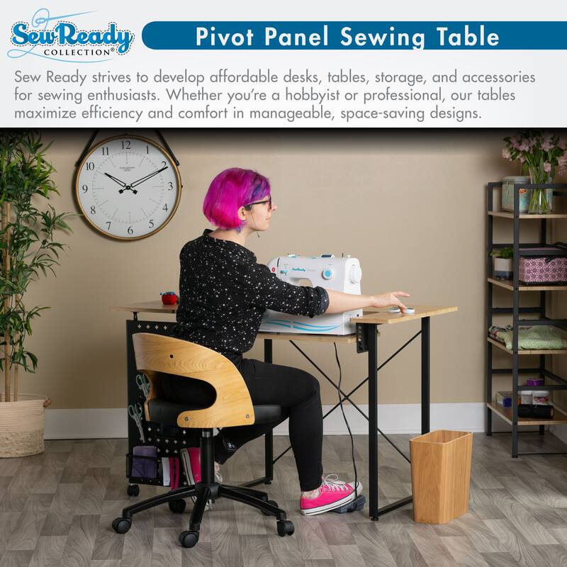 Sew Ready Pivot Sewing Table with Folding Top Adjustable Platform and Storage Peg Panel
