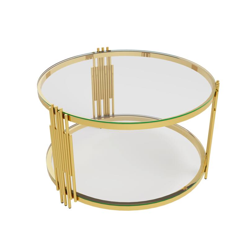 Glass Coffee Table Set of 3, Includes 1 Coffee Table & 2 End Tables, Luxury Living Room Table Set with Glass Top and Lower Shelf