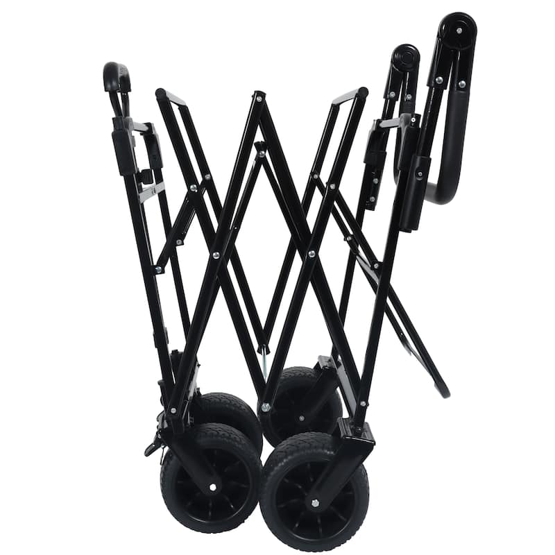 With Push Handle, 480Lbs Collapsible Wagon with Canopy, Wagon cart with 7" All-Terrain Wheels, Lightweight Foldable Wagon