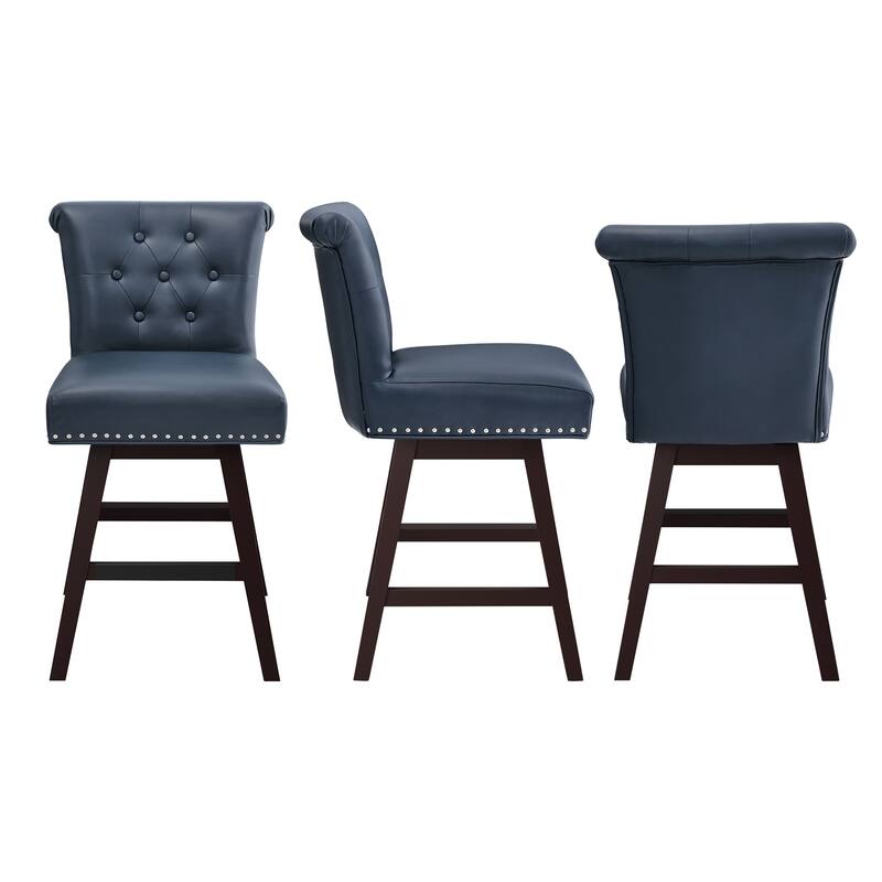 26 in. Set of 3 Upholstered Bar Stools Counter Height Barstool 360° Swivel with Curved Backrest, Armless Stool
