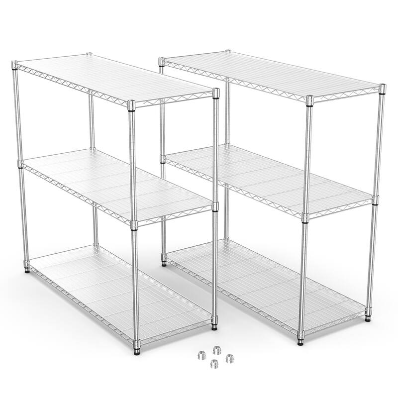 Wire Shelving Unit with Three Shelves (Set of 2) - Chrome