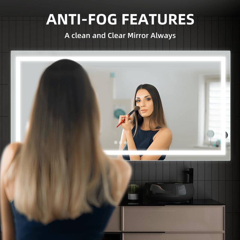 LED Bathroom Mirrorwith Front and Backlight, Stepless Dimmable Wall Mirrors with Anti-Fog