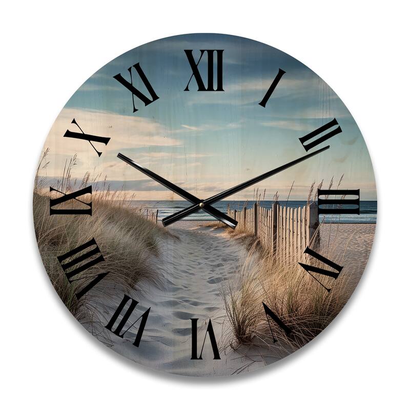 Designart "Path To The Beach II" Nautical & Beach Oversized Wood Wall Clock