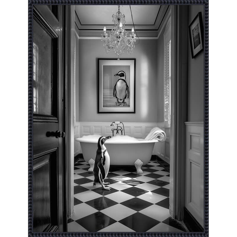 Penguin Bath Time by Niky Rahner Framed Canvas Wall Art