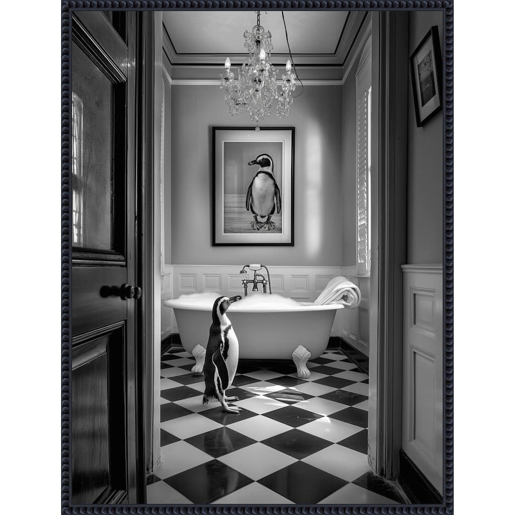 Penguin Bath Time by Niky Rahner Framed Canvas Wall Art