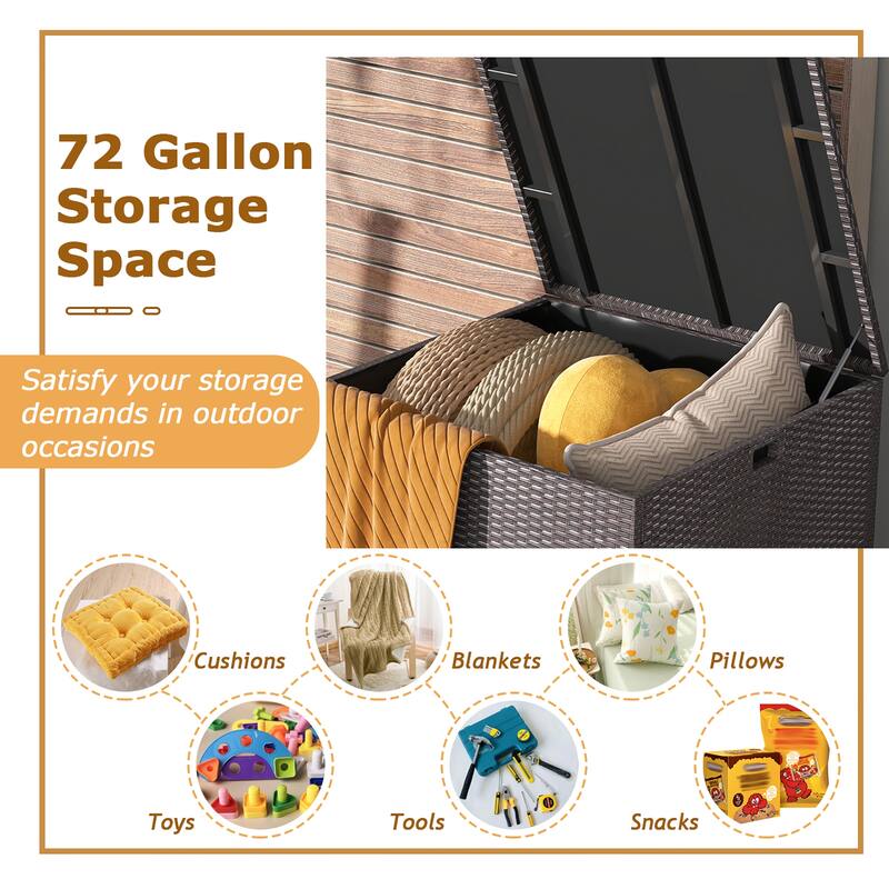 Costway 72 Gallon Patio Rattan Wicker Storage Deck Box Container with - See Details
