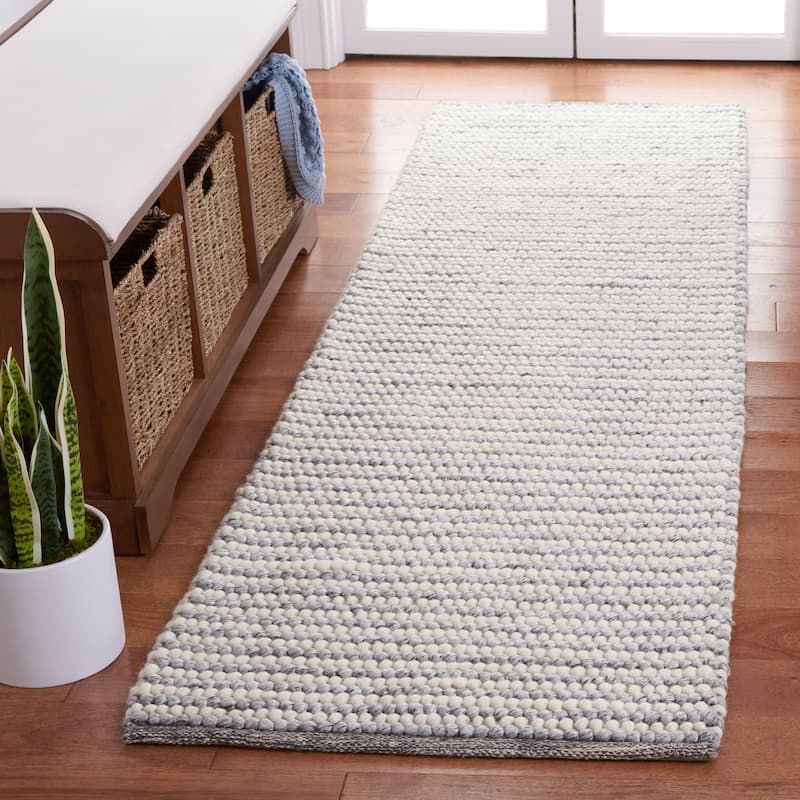SAFAVIEH Handmade Natura Kinuko Wool Rug - 2'3" x 11' Runner - Ivory/Grey