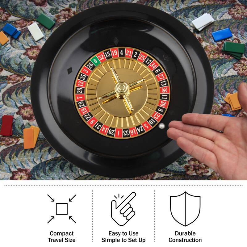 Trademark Games 10-Inch Roulette Wheel Casino Game with Metal Balls - Black