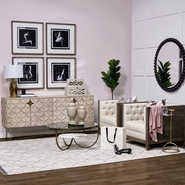 slide 2 of 17, Excelsior I Light Brown Solid Wood w/ Gold Iron Base Sideboard 72.3" W x 18.3" D x 32.5" H