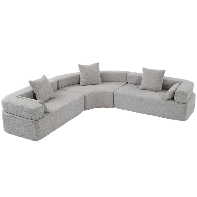 Oversized Gray Upholstered 4 Seater Modular Curved Sofa for Living Room