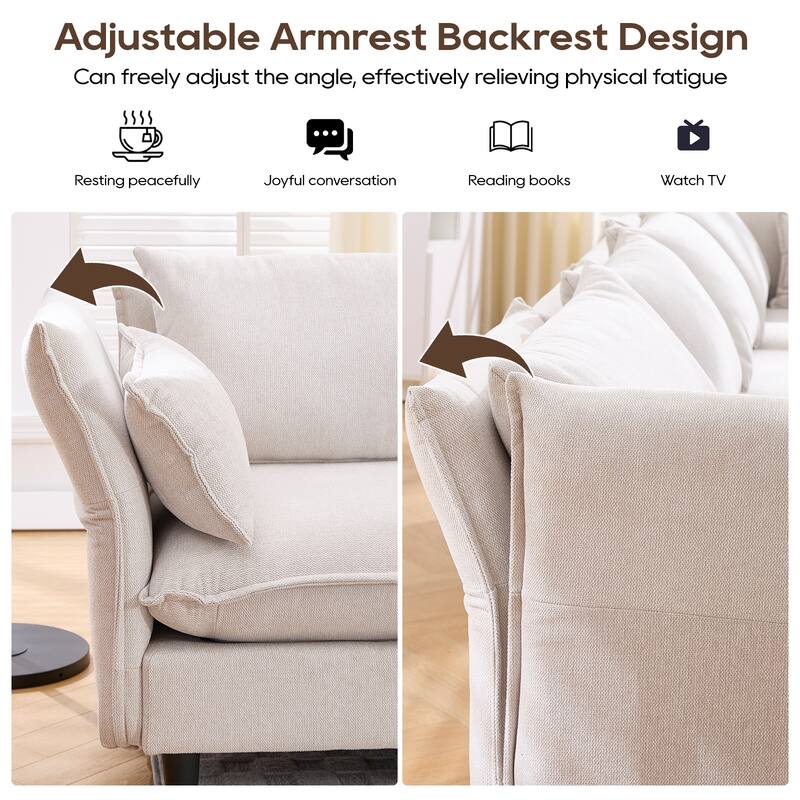 Modular 4-Seater L Shaped Sofa with Movable Ottoman, Beige