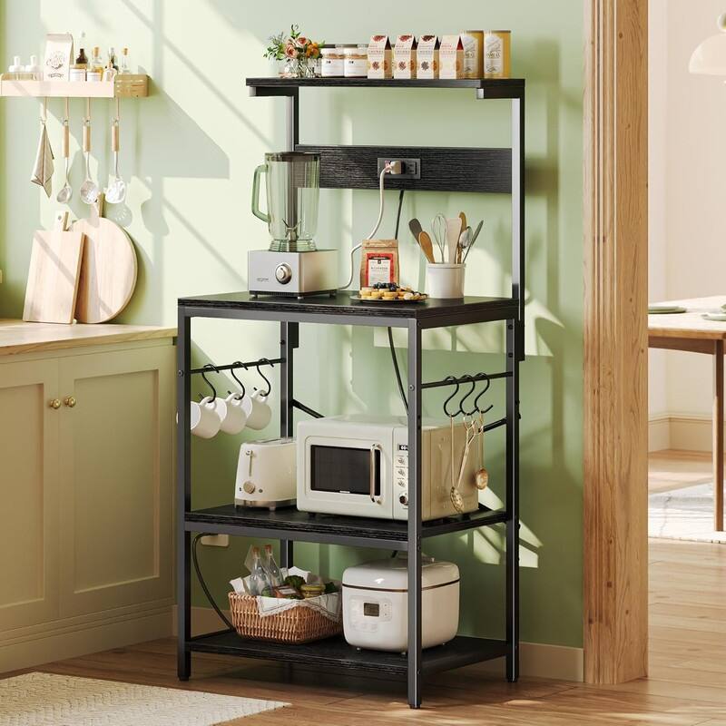 Kitchen Bakers Rack with Power Outlet, Coffee Bar Table 4 Tiers - 16.5"D x 23.6"W x 50.6"H