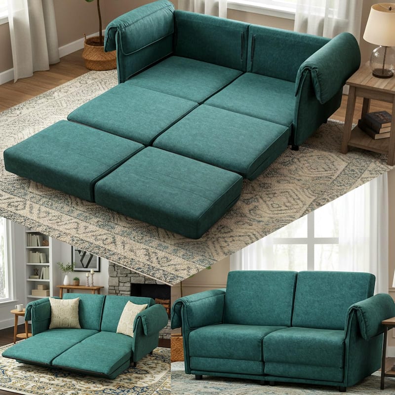 65" Loveseat Sleeper Sofa, Convertible Couch Bed Loveset Small Couchs for Living Room - Green