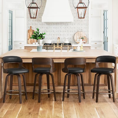 26.in Modern Set of 4 Leather Bar Stool Swivel Upholstered Hollow Back Counter Height Barstool with Wood Frame