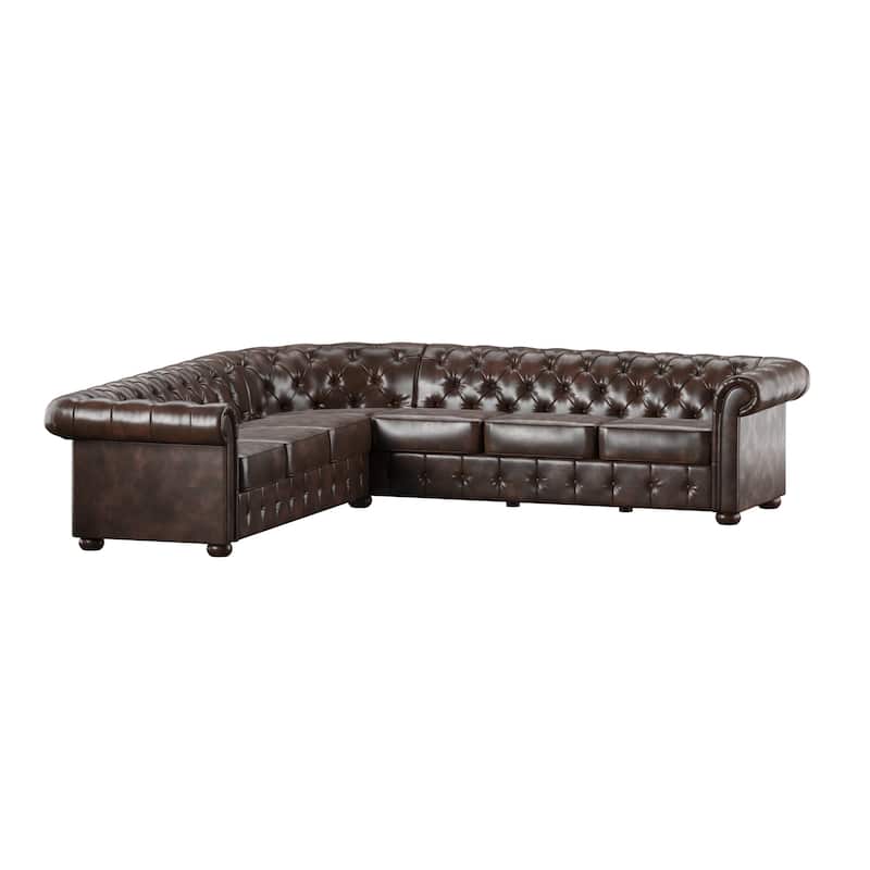 Knightsbridge Chesterfield L-shaped Sectional by iNSPIRE Q Artisan - Brown Bonded Leather