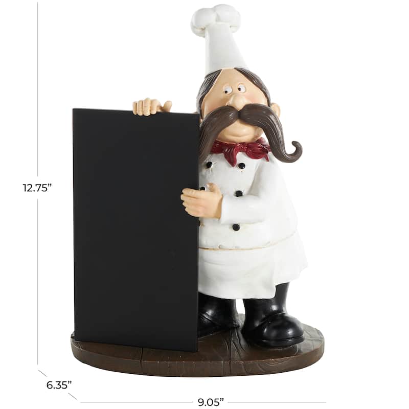 Black Polystone Chef Decorative Sculpture with Chalkboard