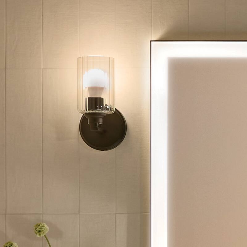 Kichler Lighting Gioe 9.5" 1-Light Wall Sconce with Clear Fluted Glass in Black