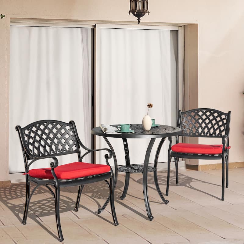 Outdoor 2-Person Cast Aluminum Bistro Set with Umbrella Hole - Red