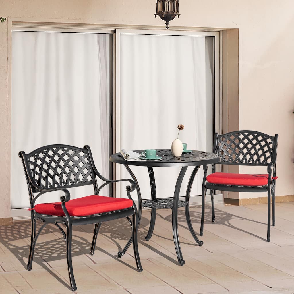 Outdoor 2-Person Cast Aluminum Bistro Set with Umbrella Hole