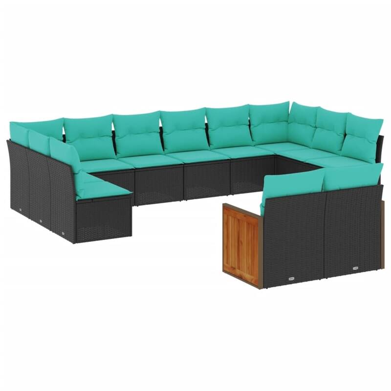 vidaXL 12 Piece Patio Sofa Set with Cushions Black Poly Rattan
