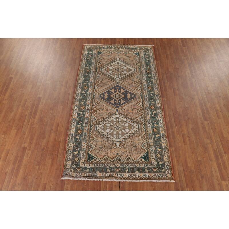 Geometric Bakhtiari Persian Vintage Rug Handmade Wool Carpet - 5'3" x 10'0"