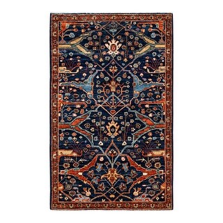 Hand Knotted Traditional Tribal Wool Blue Area Rug - 3' 1" x 5' 0"