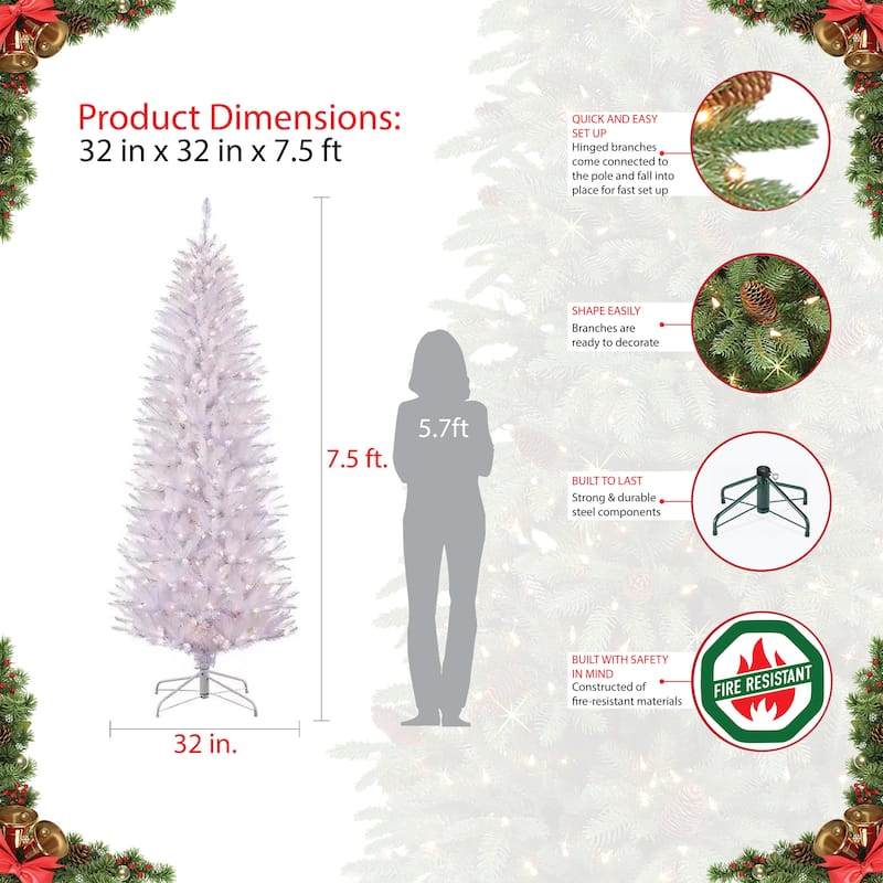 Puleo International 7.5 ft. White Pencil Fraser Fir Christmas Tree