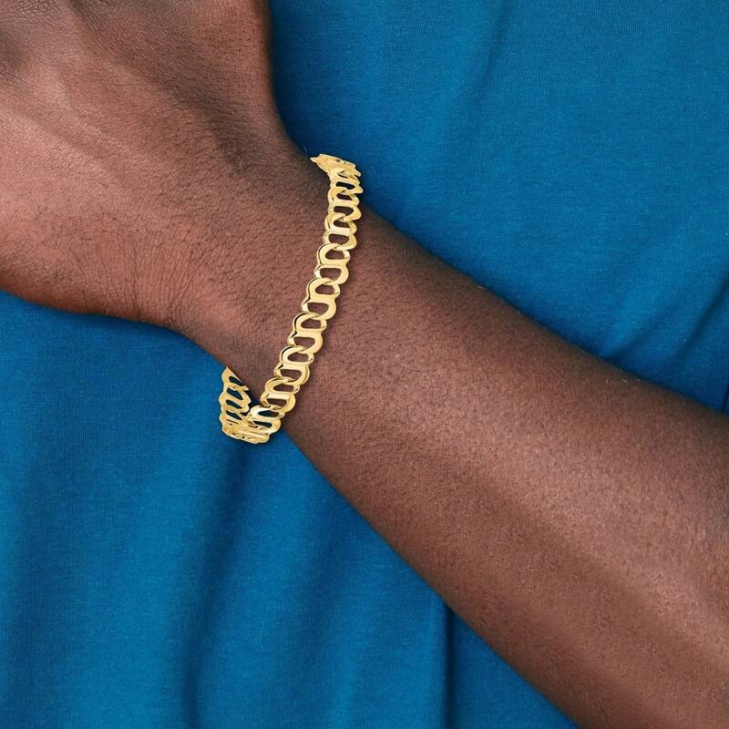 Curata 14kt Yellow Gold Solid Open back Fancy Lobster Closure Polished and Textured Link Bracelet 8.75 Inch