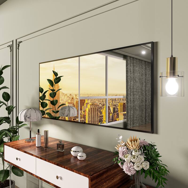 QuivaraView Wall Mounted Aluminum Frame Bathroom Vanity Mirror - 77" x 36" - Matte Black