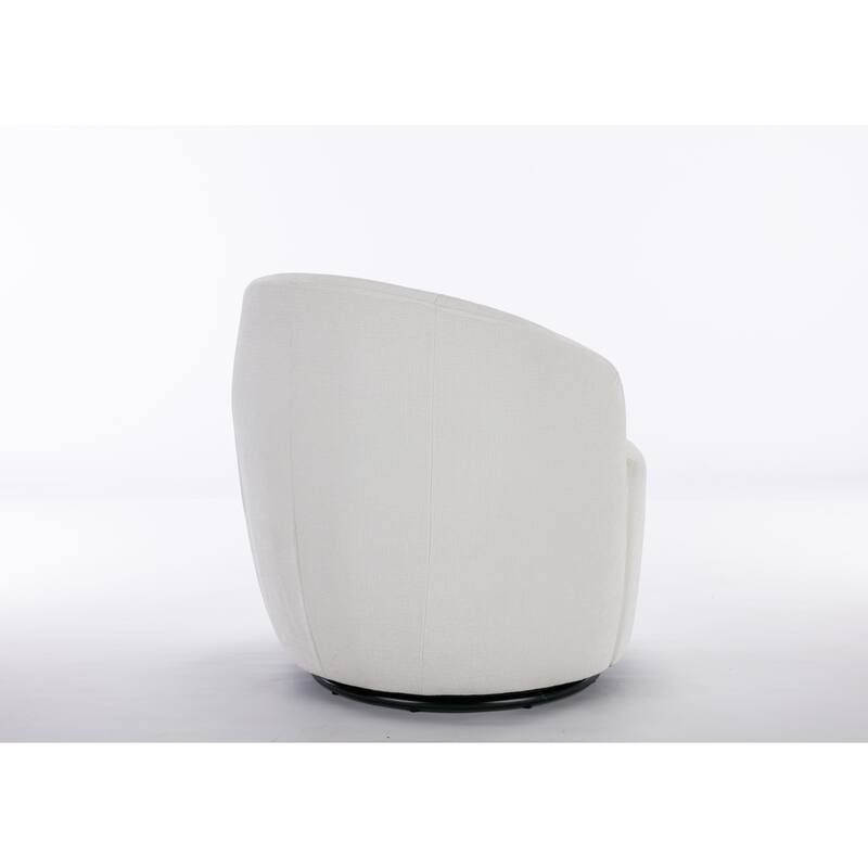 Chenille Upholstered Swivel Barrel Chair, Round Single Leisure Sofa Chair, Club Chair with Backrest & Metal Base