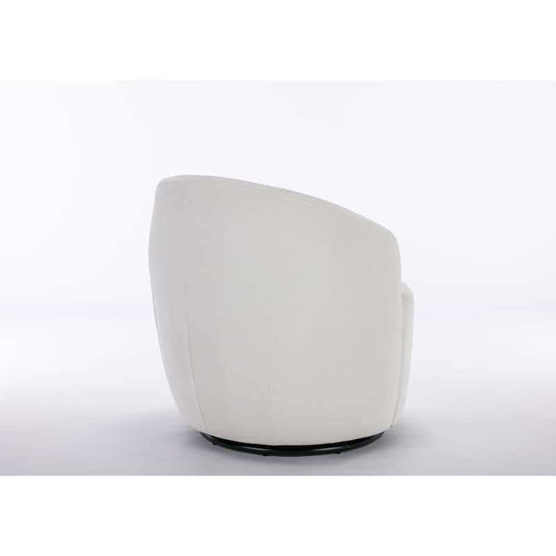 Ivory Chenille Modern 25.6" Upholstered Swivel Barrel Chair with Black Powder Coating and Metal Ring
