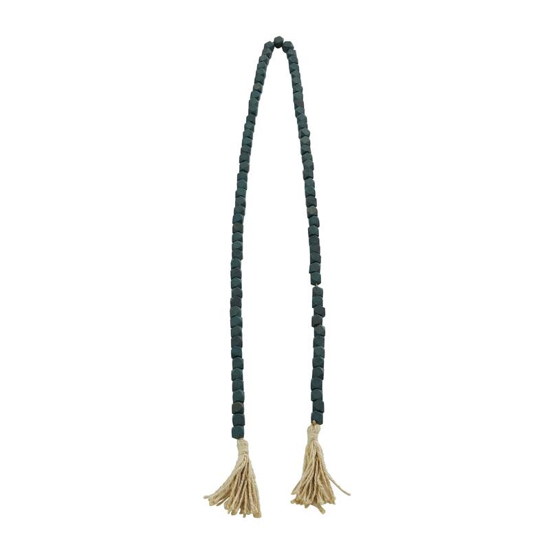 Bohemian Natural Wood Bead Garland with Cotton Tassels - 80 x 1