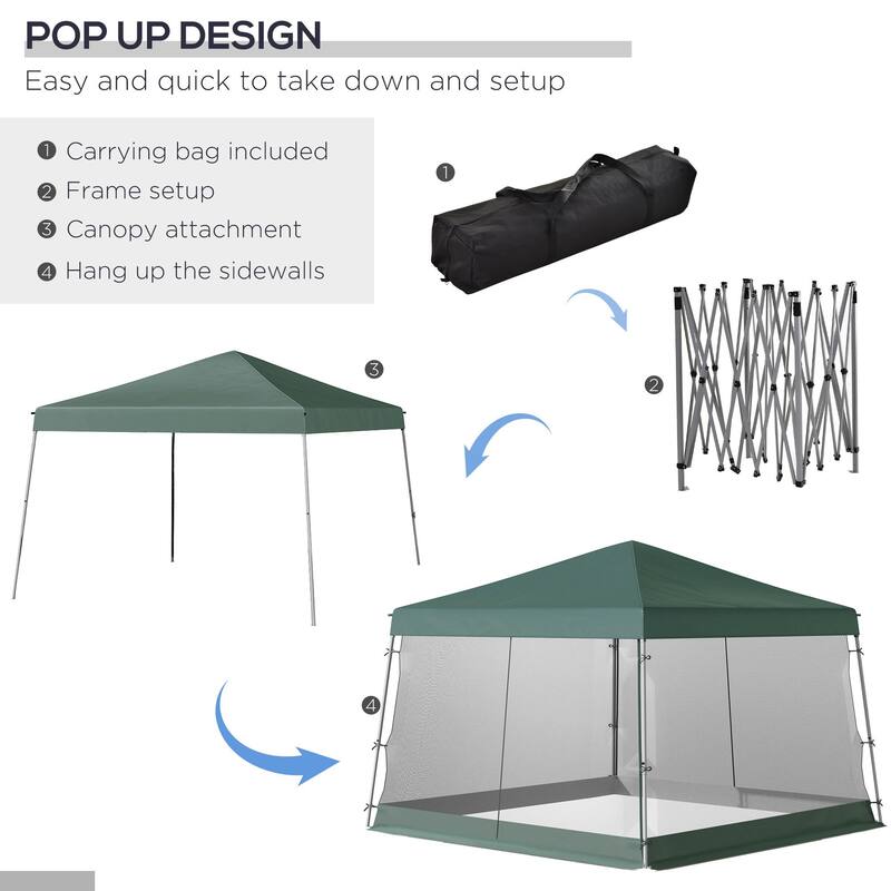 Adjustable Pop-Up Canopy Tent with Netting, Instant Sun Shelter for Outdoor, Garden, Patio, Green
