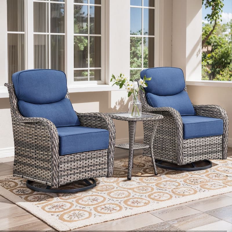 Gymojoy 3-Piece Patio Swivel Glider Chair Set with Side Table, 6-Inch Ultra-Plush Cushions & Water-Resistant Olefin Fabric