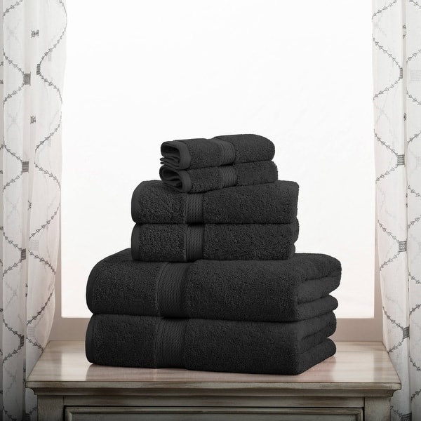 slide 2 of 4, Superior Egyptian Cotton Pile Heavyweight 6-Piece Towel Set 6-Piece Set - Black