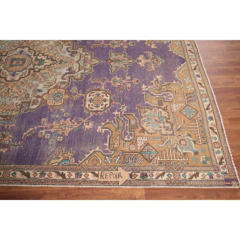 Distressed Purple Tabriz Persian Vintage Area Rug Handmade Wool Carpet - 6'0"x 9'2"