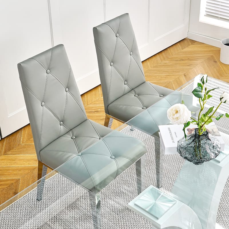 (set of 2)dining chair bedroom stool back PU electroplated chair legs
