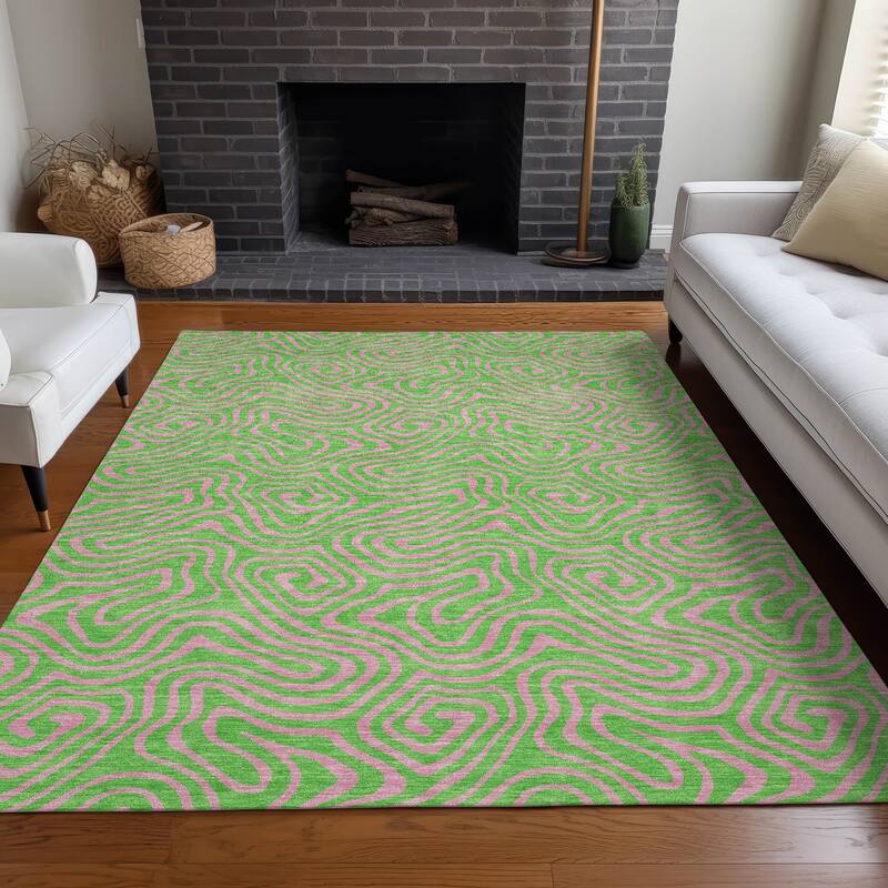 Machine Washable Indoor/ Outdoor Modern Trance Chantille Rug