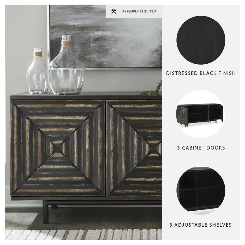 Signature Design by Ashley Fair Ridge Distressed Black Accent Cabinet - 72"W x 18"D x 32"H