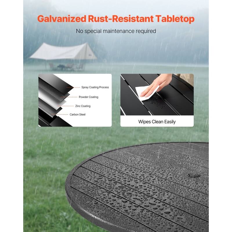 Outdoor Patio Dining Table Black Carbon Steel Weather Resistant Bistro Table with Umbrella Hole - 47x29 in