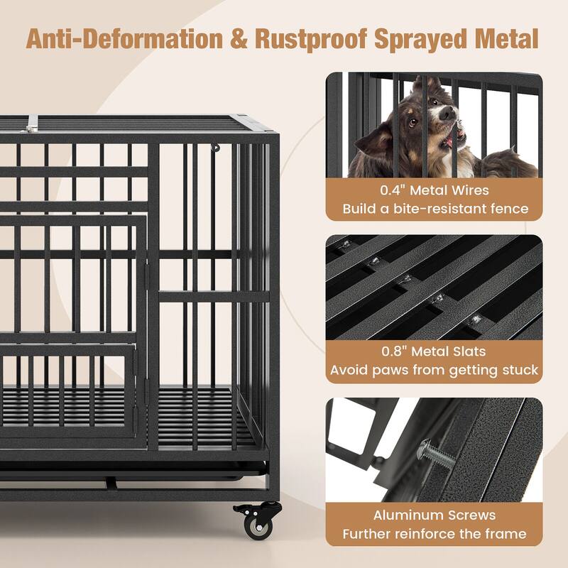 Gymax Foldable Heavy-Duty Metal Dog Cage w/ Lockable Universal Wheels